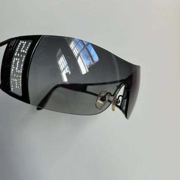 Versace 2058-B Black Rhinestone Cutout Shield Sunglasses
